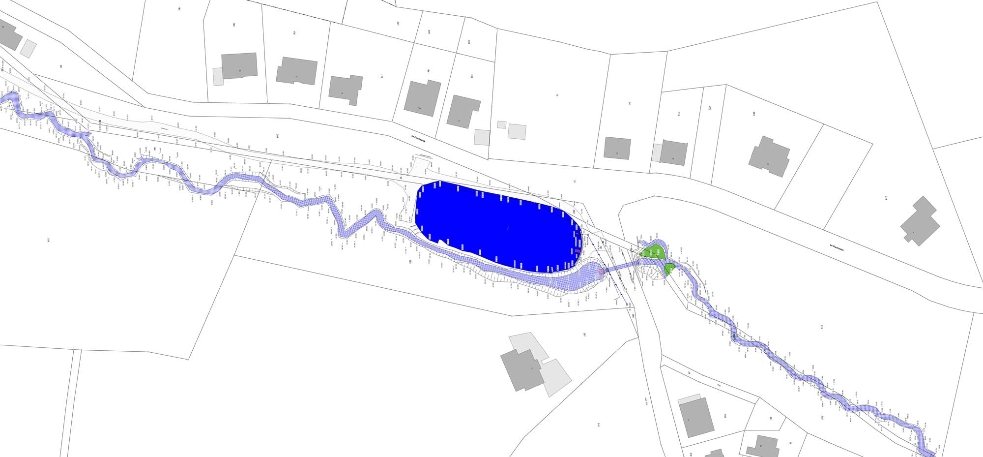 3D-Punktwolke eines Wohngebiets mit Straßen, Gebäuden und Vegetation